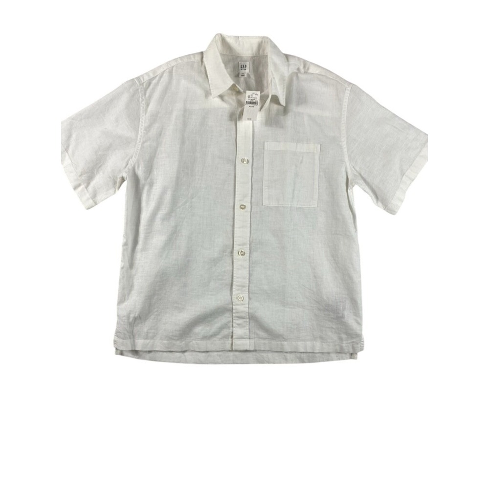 NWT‎ GAP Linen Blend Shirt Boys Sz XL (12Y) White Short Sleeve Summer Coastal